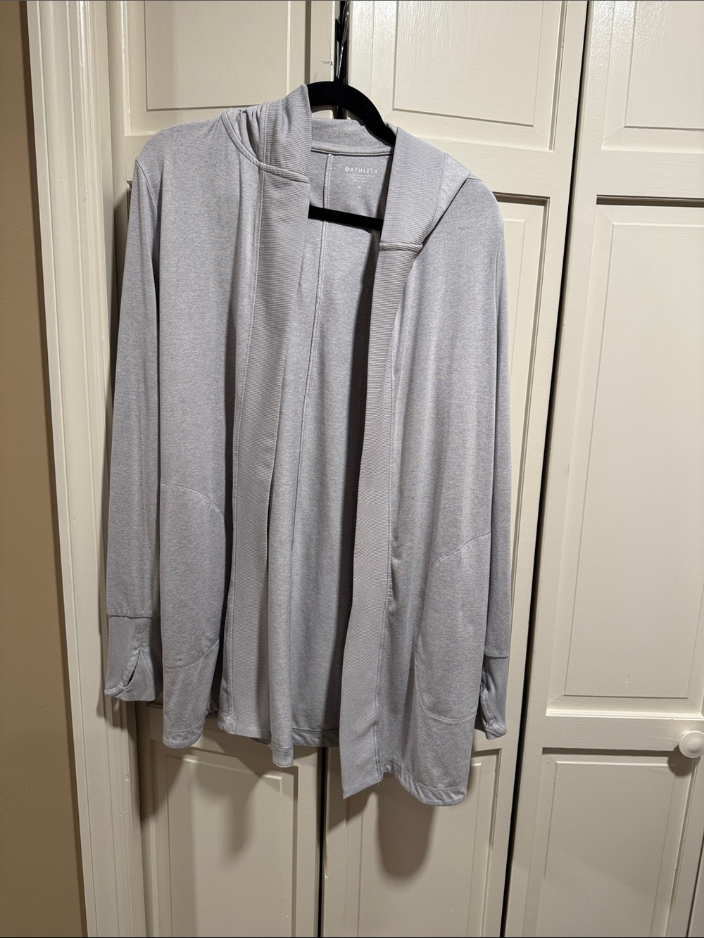 Athleta Light Gray Open-Front Hooded Jacket
